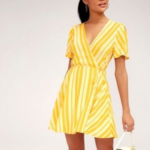 Lulu's Sun times Yellow Striped wrap dress